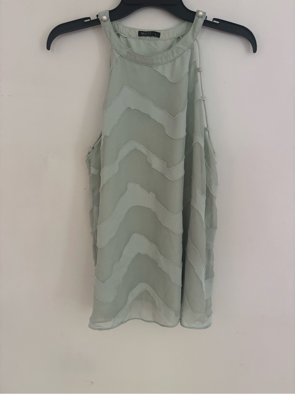 MOTF Sage Green Textured Sleeveless High Neck Blouse Large